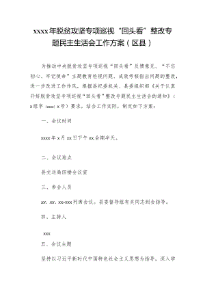 2020年脱贫攻坚专项巡视“回头看”整改专题民主生活会工作方案（区县）.docx