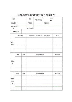 《无锡市事业单位招聘工作人员考察表》.docx