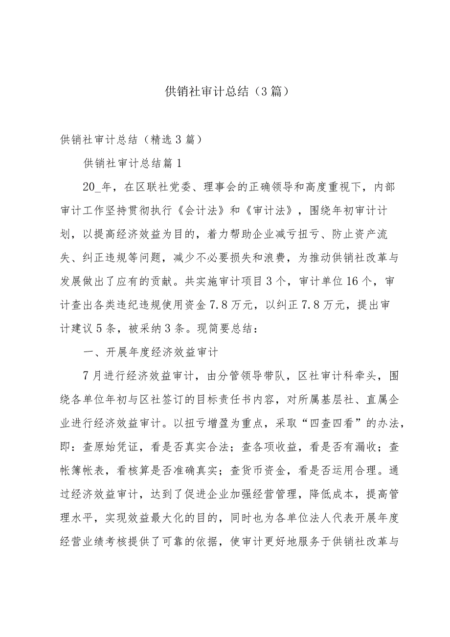 供销社审计总结（3篇）.docx_第1页