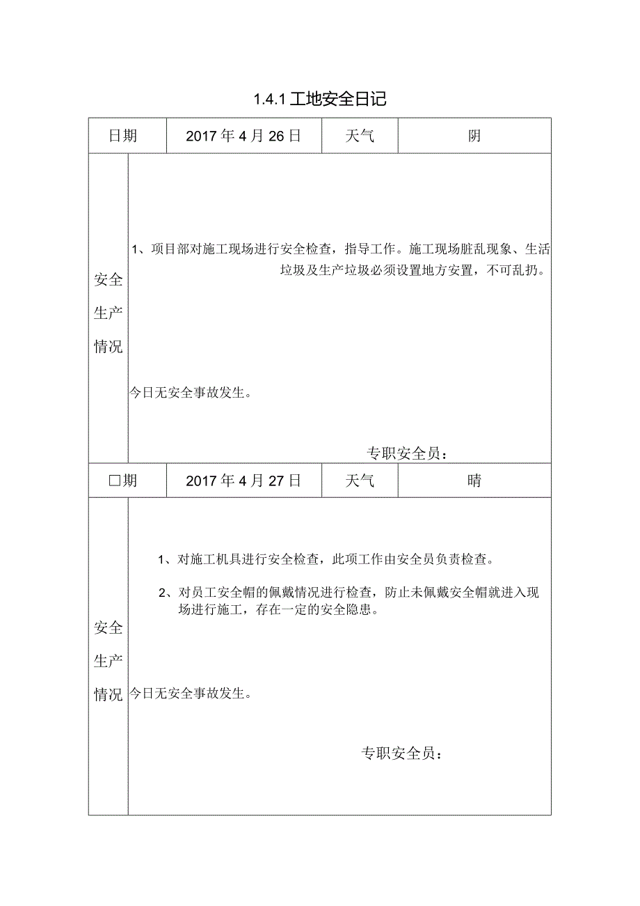 [施工资料]工地安全日记(56).docx_第1页