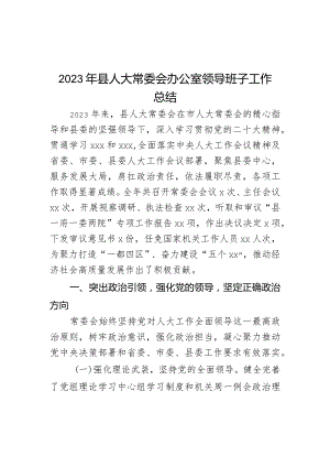 2023年县人大常委会办公室领导班子工作总结.docx