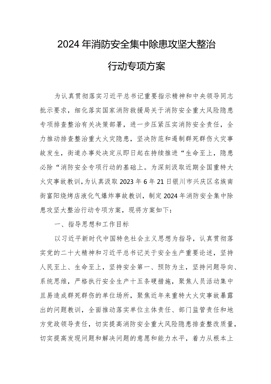 2024年民营企业消防安全集中除患攻坚大整治行动工作方案.docx_第1页