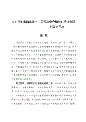 (十篇)学习贯彻青海省委十四届五次全会精神心得体会研讨发言范文.docx