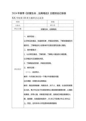 2024年春季《珍爱生命远离毒品》主题班会记录表.docx