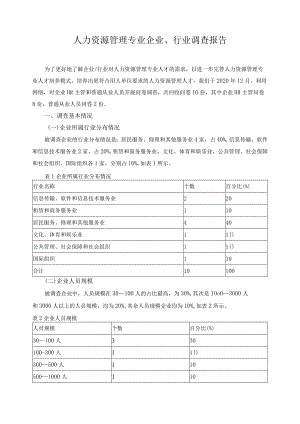 人力资源管理专业企业、行业调查报告.docx