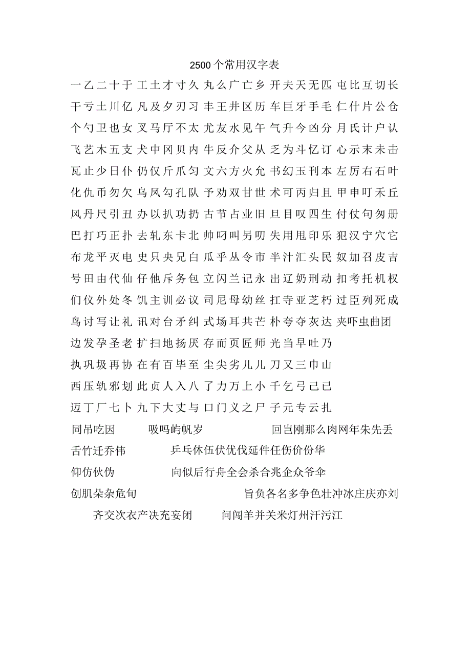 2500个常用汉字表.docx_第1页