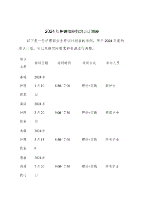 2024年护理部业务培训计划表.docx