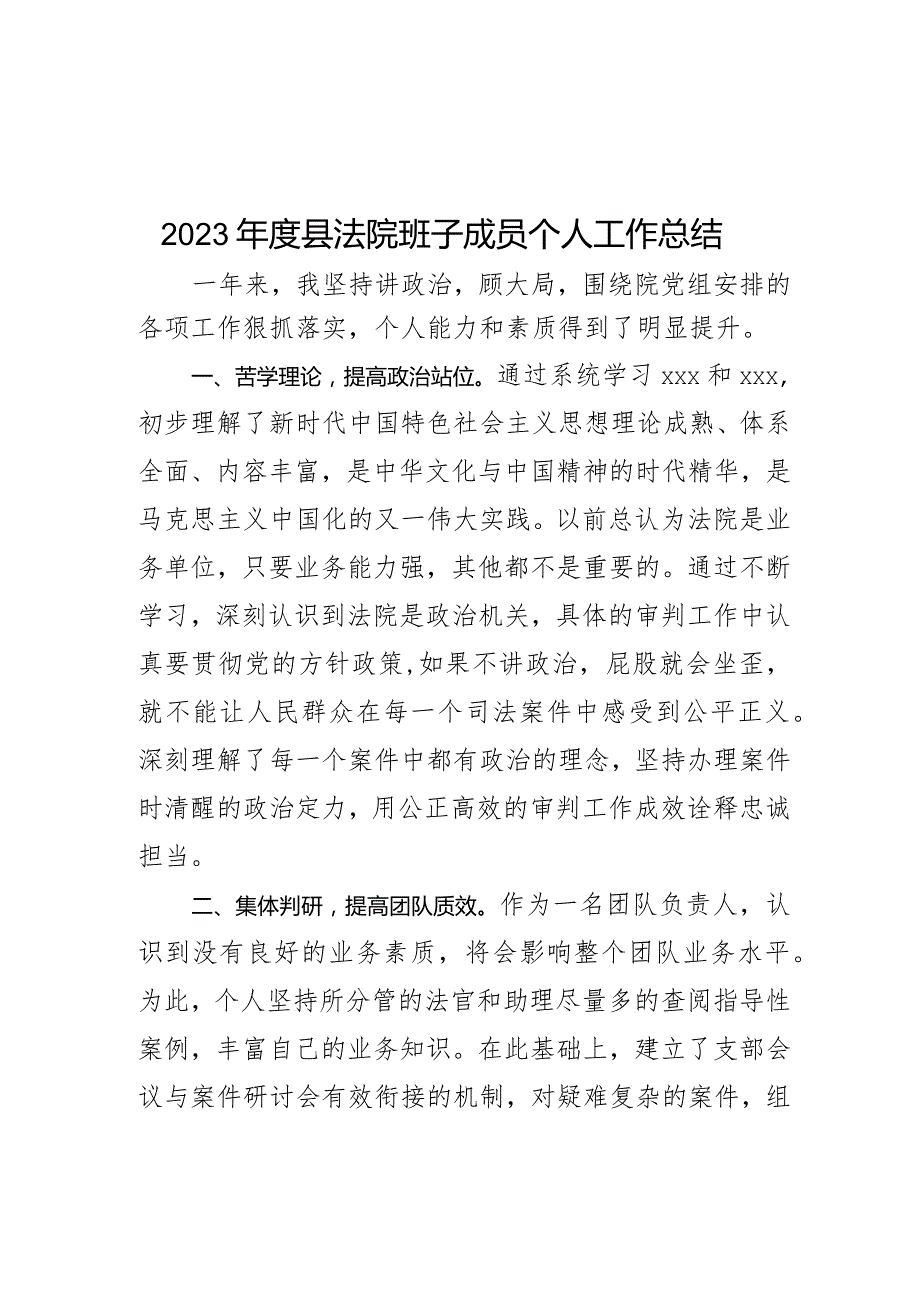 2023年度县法院班子成员个人工作总结.docx_第1页