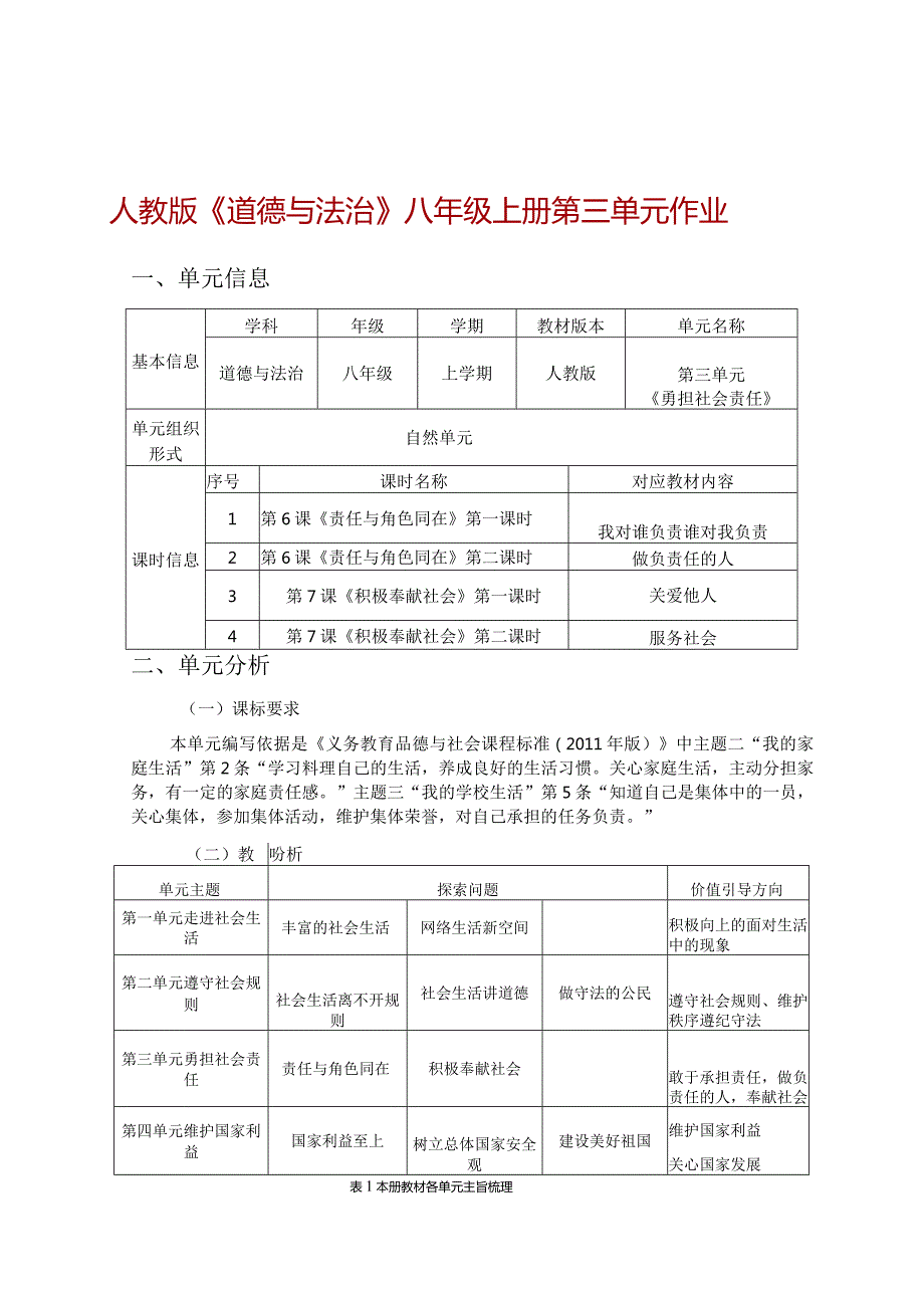 人教版《道德与法治》八年级上册第三单元作业设计(优质案例27页).docx_第1页