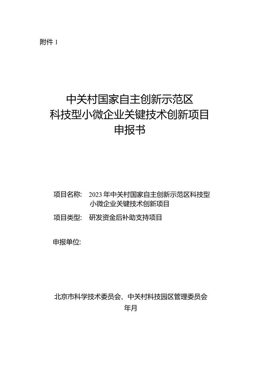 2023年中关村示范区科技型小微企业关键技术创新支持项目申报书（样例）.docx_第1页