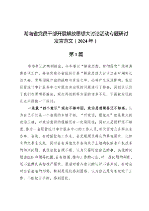 (八篇)湖南省党员干部开展解放思想大讨论活动专题研讨发言范文（2024年）.docx