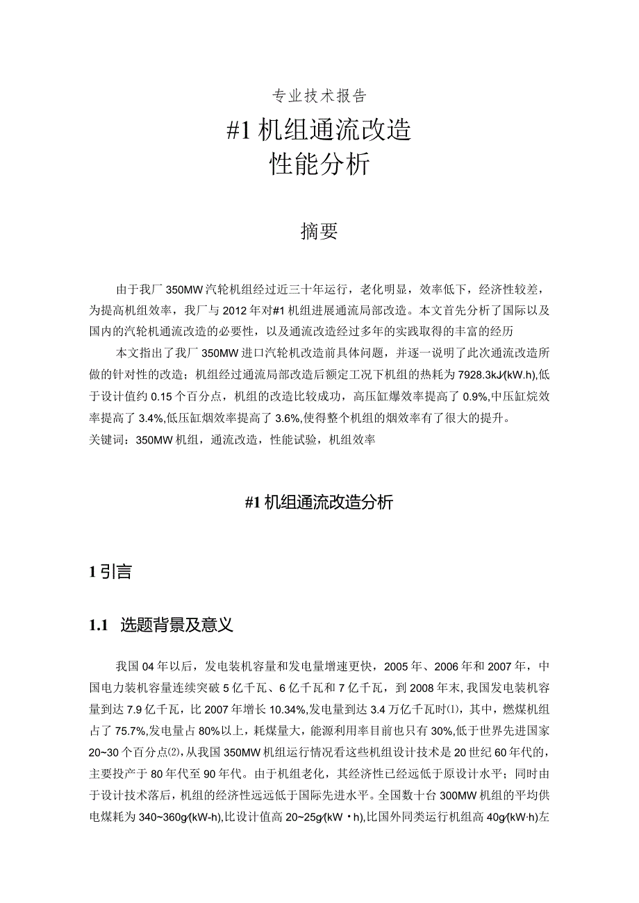 专业技术报告：机组通流改造性能分析.docx_第1页