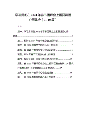 学习贯彻在2024年春节团拜会上重要讲话心得体会(10篇合集).docx