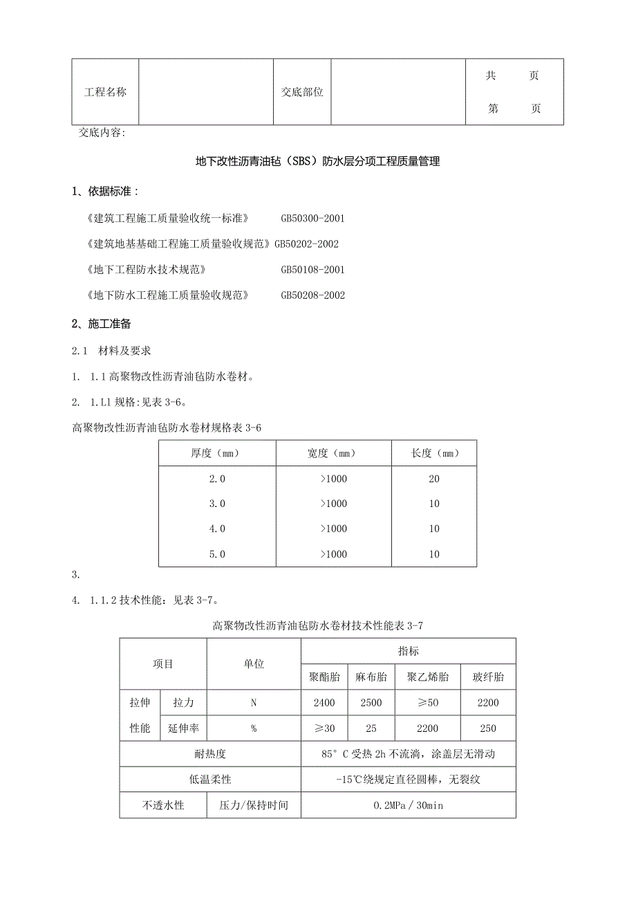 建筑工程地下改性沥青油毡SBS分项工程质量管理.docx_第1页