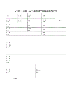 XX职业学院20XX年临时工招聘报名登记表（2024年）.docx