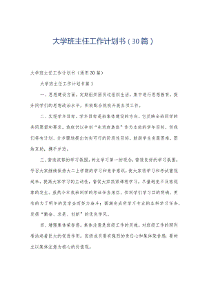 大学班主任工作计划书（30篇）.docx