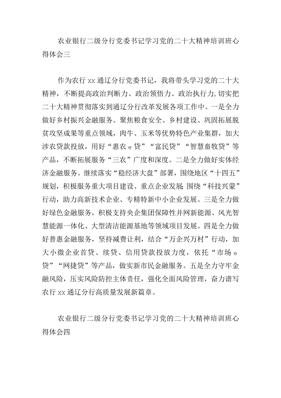 农业银行二级分行党委书记学习党的二十大精神培训班心得体会6篇.docx_第3页