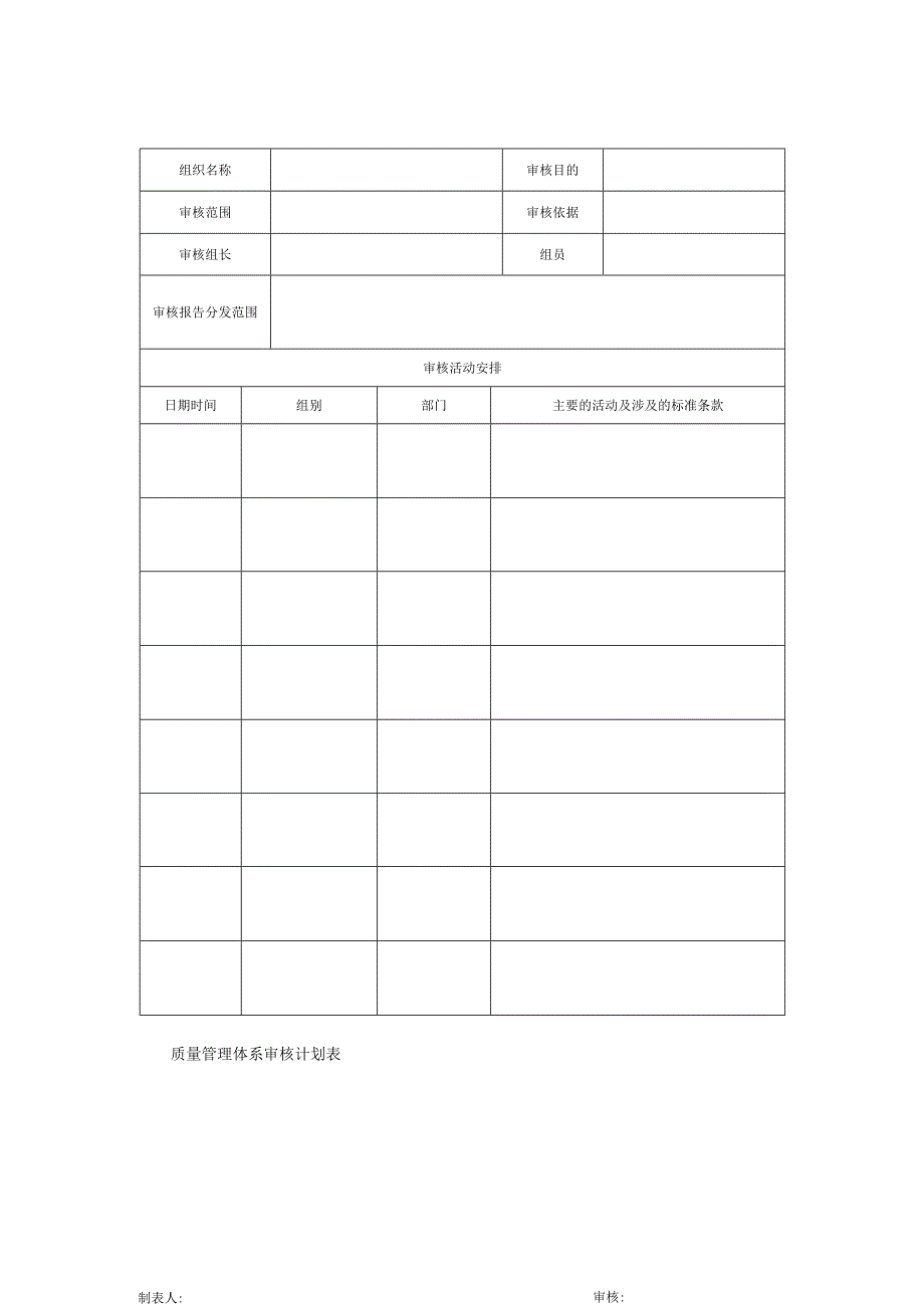 质量管理体系审核计划表.docx_第1页