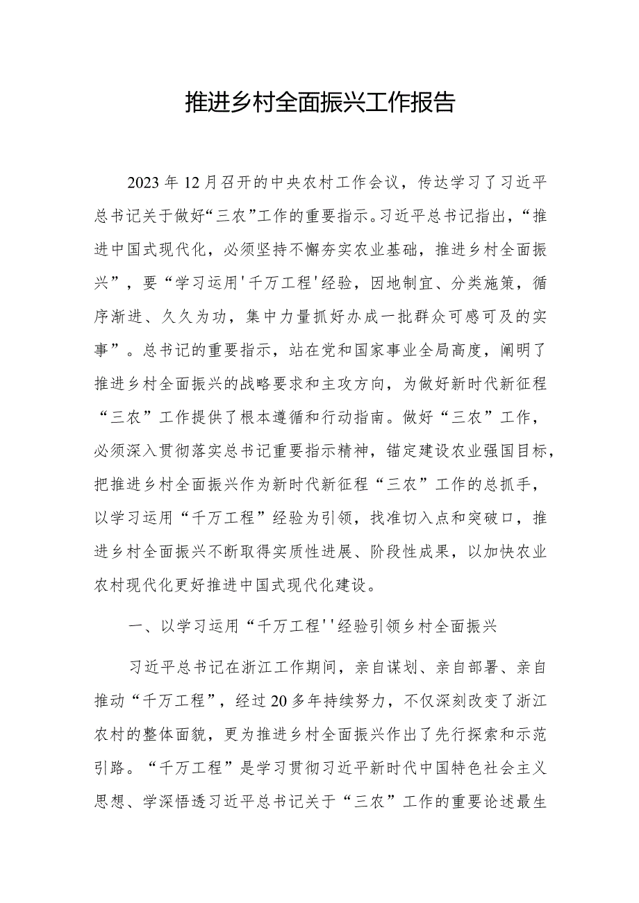 2024推进乡村全面振兴工作报告和把推进乡村全面振兴作为新时代新征程“三农”工作的总抓手研讨发言.docx_第2页