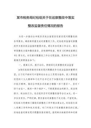 某市税务局纪检组关于在巡察整改中落实整改监督责任情况的报告.docx