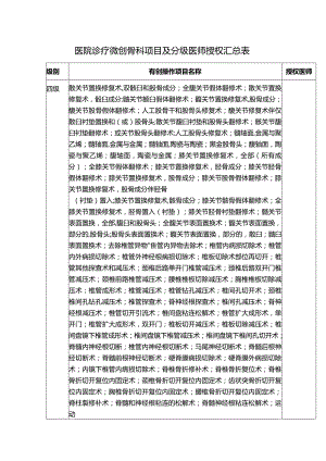 医院诊疗微创骨科项目及分级医师授权汇总表.docx