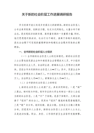 关于新的社会阶层工作进展调研报告.docx