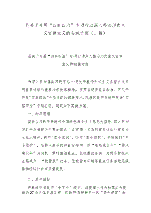 县关于开展“四察四治”专项行动深入整治形式主义官僚主义的实施方案(二篇).docx