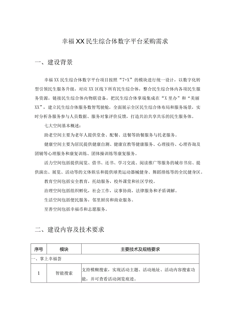 幸福XX民生综合体数字平台采购需求.docx_第1页