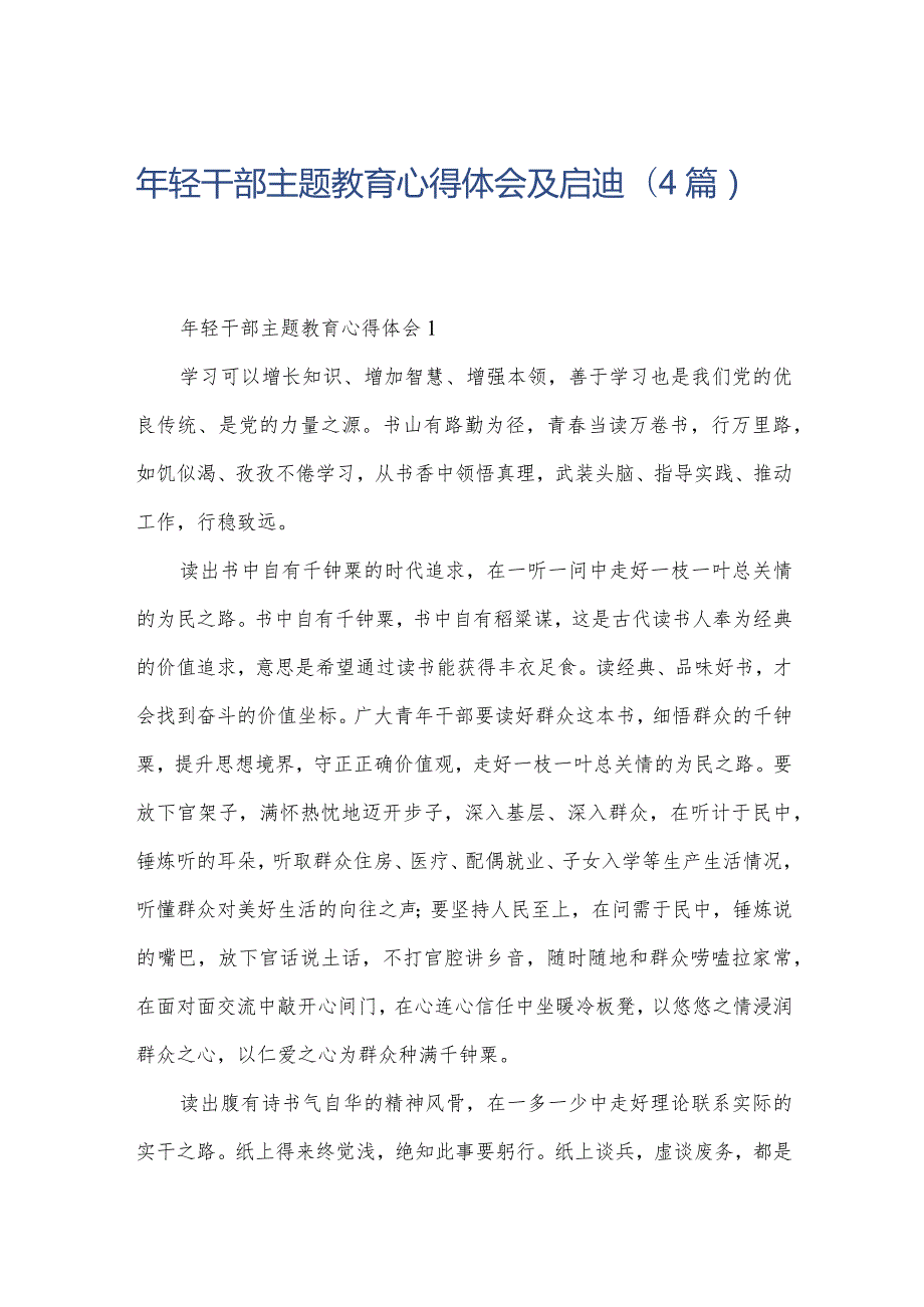 年轻干部主题教育心得体会及启迪（4篇）.docx_第1页