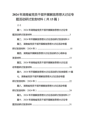 2024年湖南省党员干部开展解放思想大讨论专题活动研讨发言材料13篇（精编版）.docx