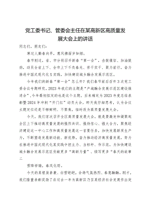 党工委书记、管委会主任在某高新区高质量发展大会上的讲话.docx