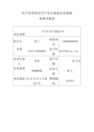 生产经营单位生产安全事故应急预案备案申报表.docx