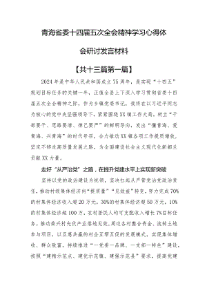 （13篇）青海省委十四届五次全会精神学习心得体会研讨发言材料.docx