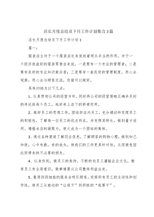 店长月度总结及下月工作计划集合3篇.docx