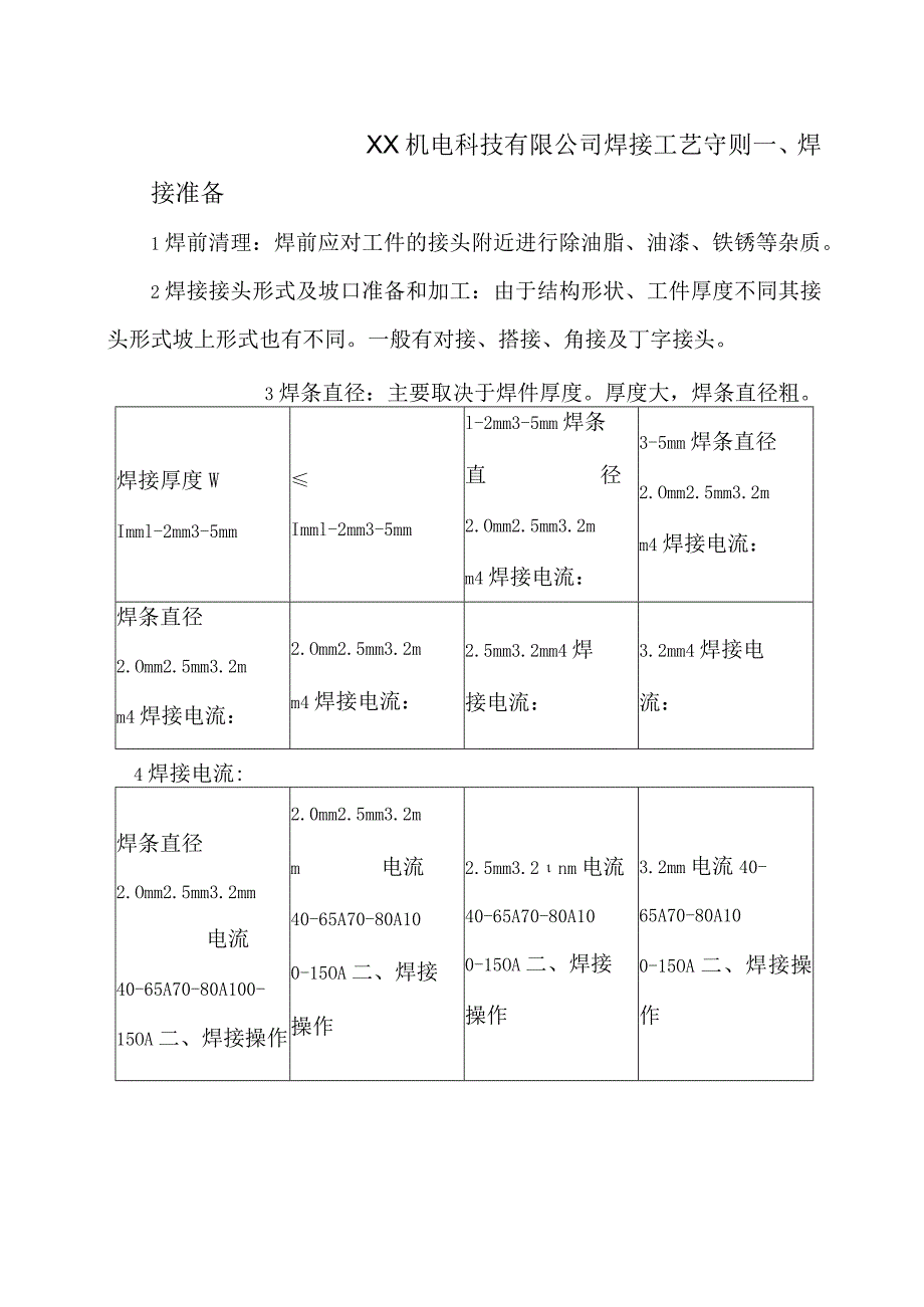 XX机电科技有限公司焊接工艺守则（2024年）.docx_第1页