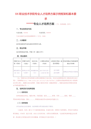 XX职业技术学院专业人才培养方案示例框架和基本要 求（2024年）.docx