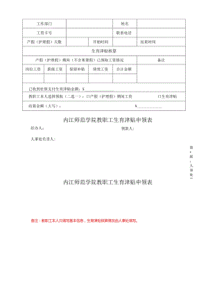 内江师范学院教职工生育津贴申领表.docx