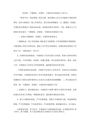 如何做一个懂规矩、讲规矩、守规矩的乡镇基层干部全文.docx