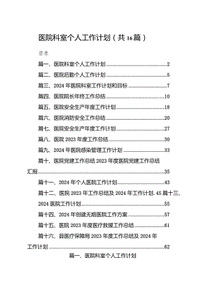 医院科室个人工作计划16篇供参考.docx