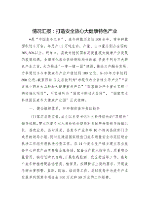 情况汇报：打造安全放心大健康特色产业.docx