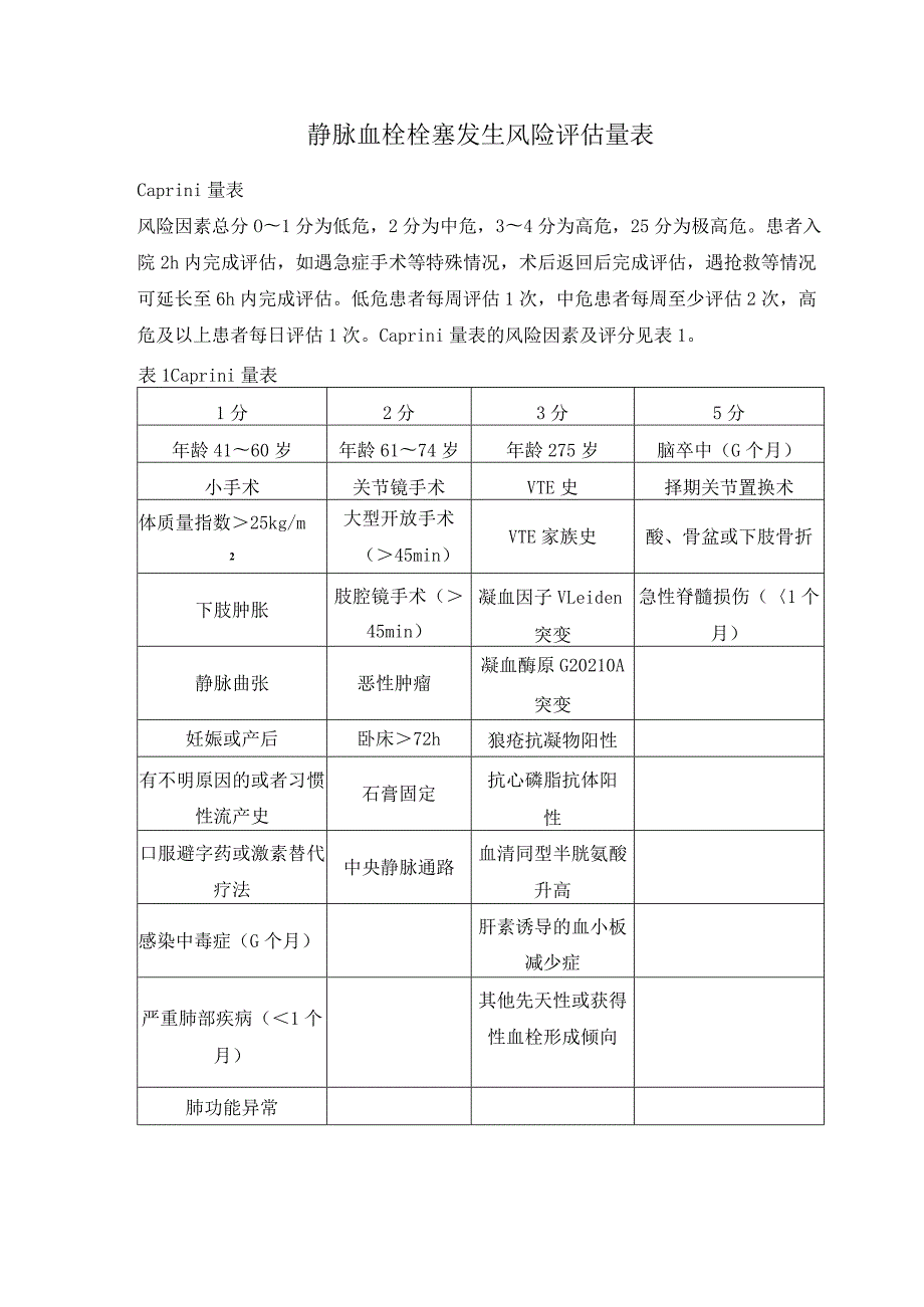 静脉血栓栓塞发生风险评估量表.docx_第1页