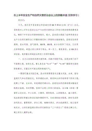 在上半年安全生产和自然灾害防治会议上的部署讲话.docx