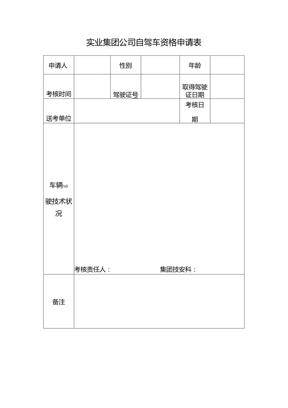 实业集团公司自驾车资格申请表.docx_第1页