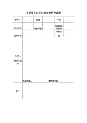 实业集团公司自驾车资格申请表.docx