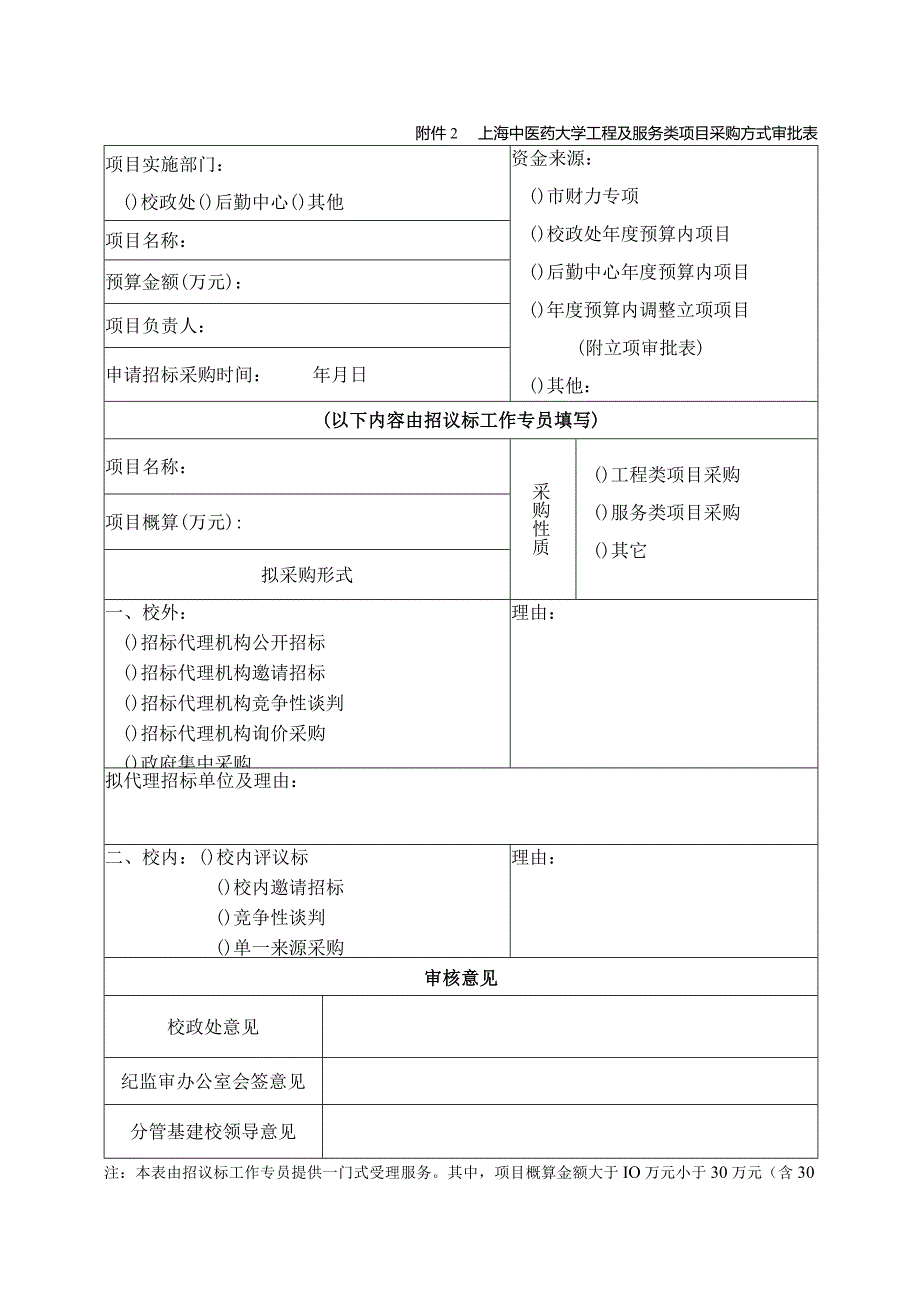 上海中医药大学工程及服务类项目采购方式审批表.docx_第1页