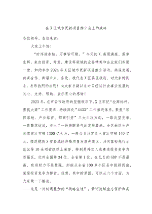 在X区城市更新项目推介会上的致辞.docx