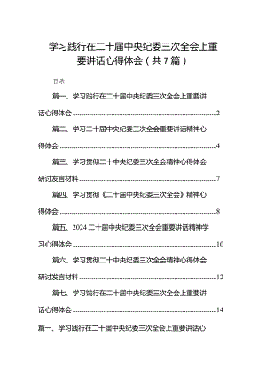 （7篇）学习践行在二十届中央纪委三次全会上重要讲话心得体会范文.docx