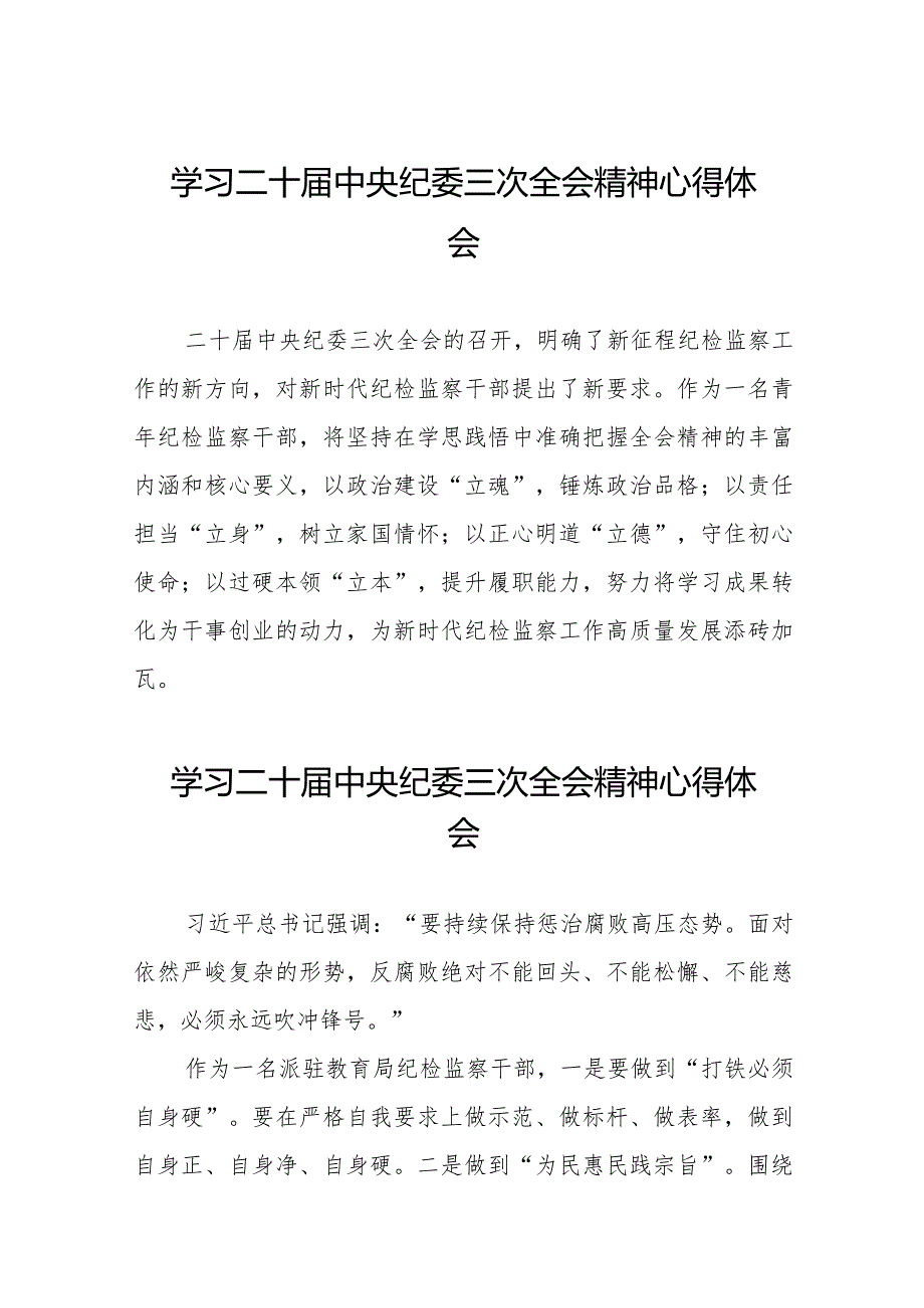 关于二十届中央纪委三次全会精神的心得体会简短发言十九篇.docx_第1页