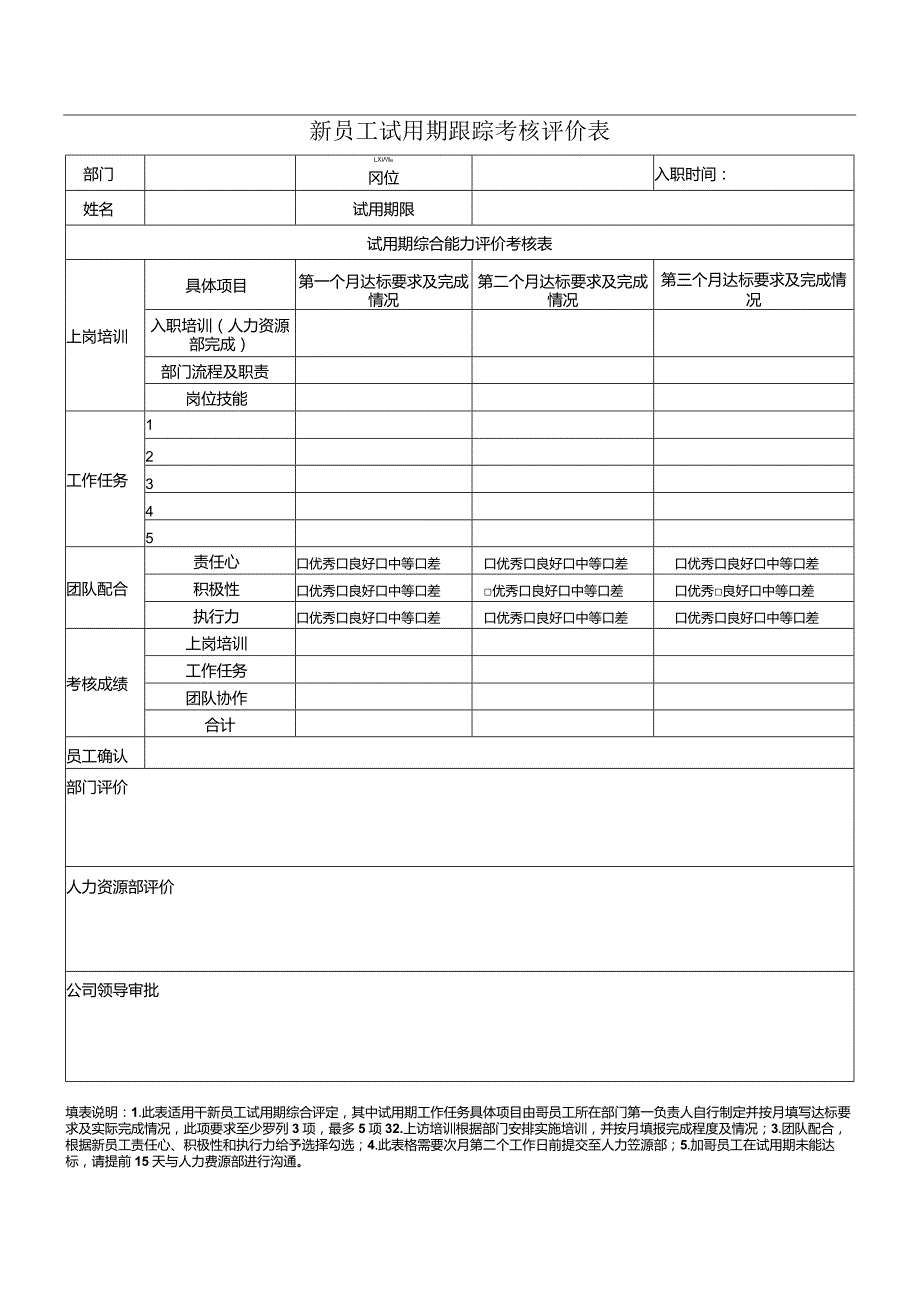 公司新员工试用期跟踪考核评价表模板.docx_第1页