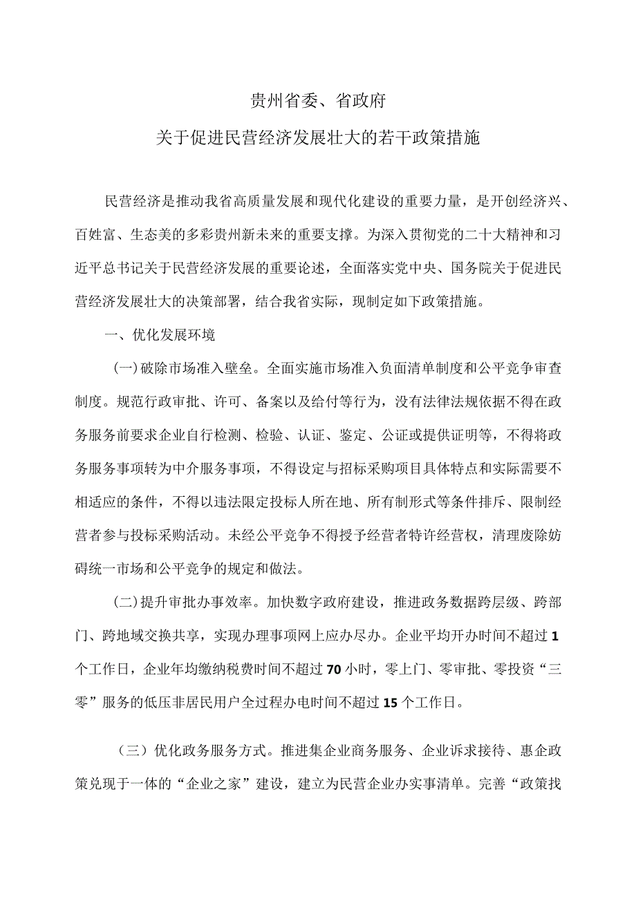 贵州省关于促进民营经济发展壮大的若干政策措施（2024年）.docx_第1页